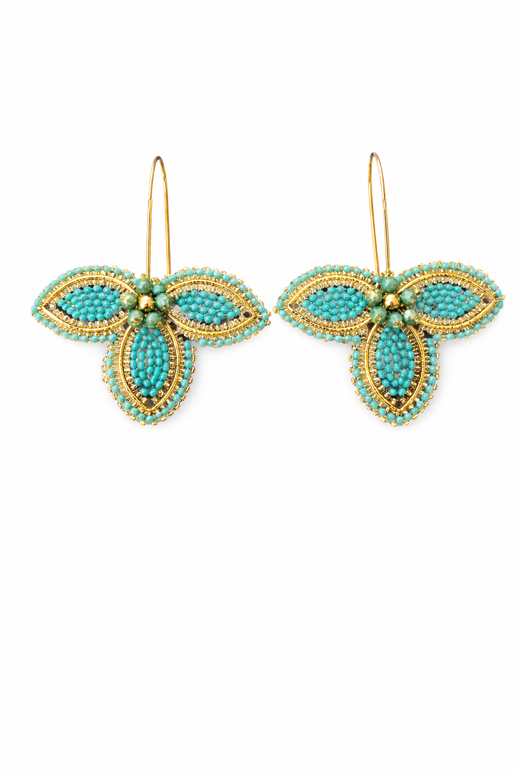 Turquoise & Gold Beaded Floral Drops