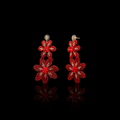 Red Beaded Floral Drop Earrings