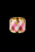 Pink Checkered Motif Beaded Statement Ring