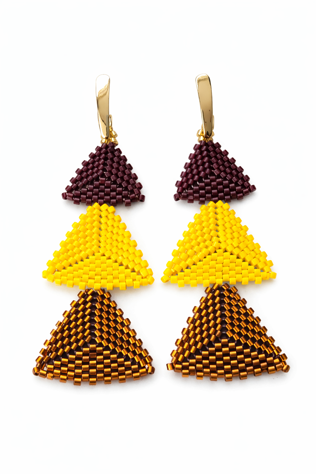 Brown, Yellow & Brown Tiered Triangle Earrings
