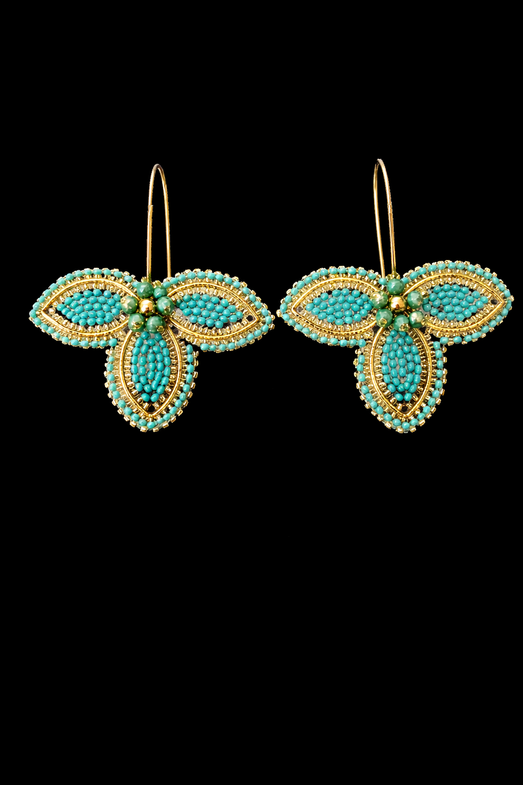 Turquoise & Gold Beaded Floral Drops