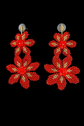 Red Beaded Floral Drop Earrings