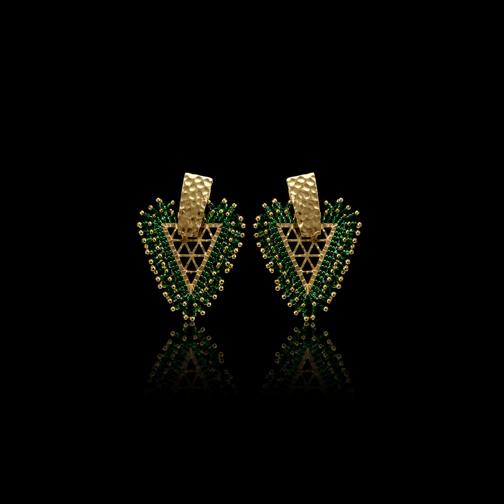 Emerald Green and Gold Triangle Earrings