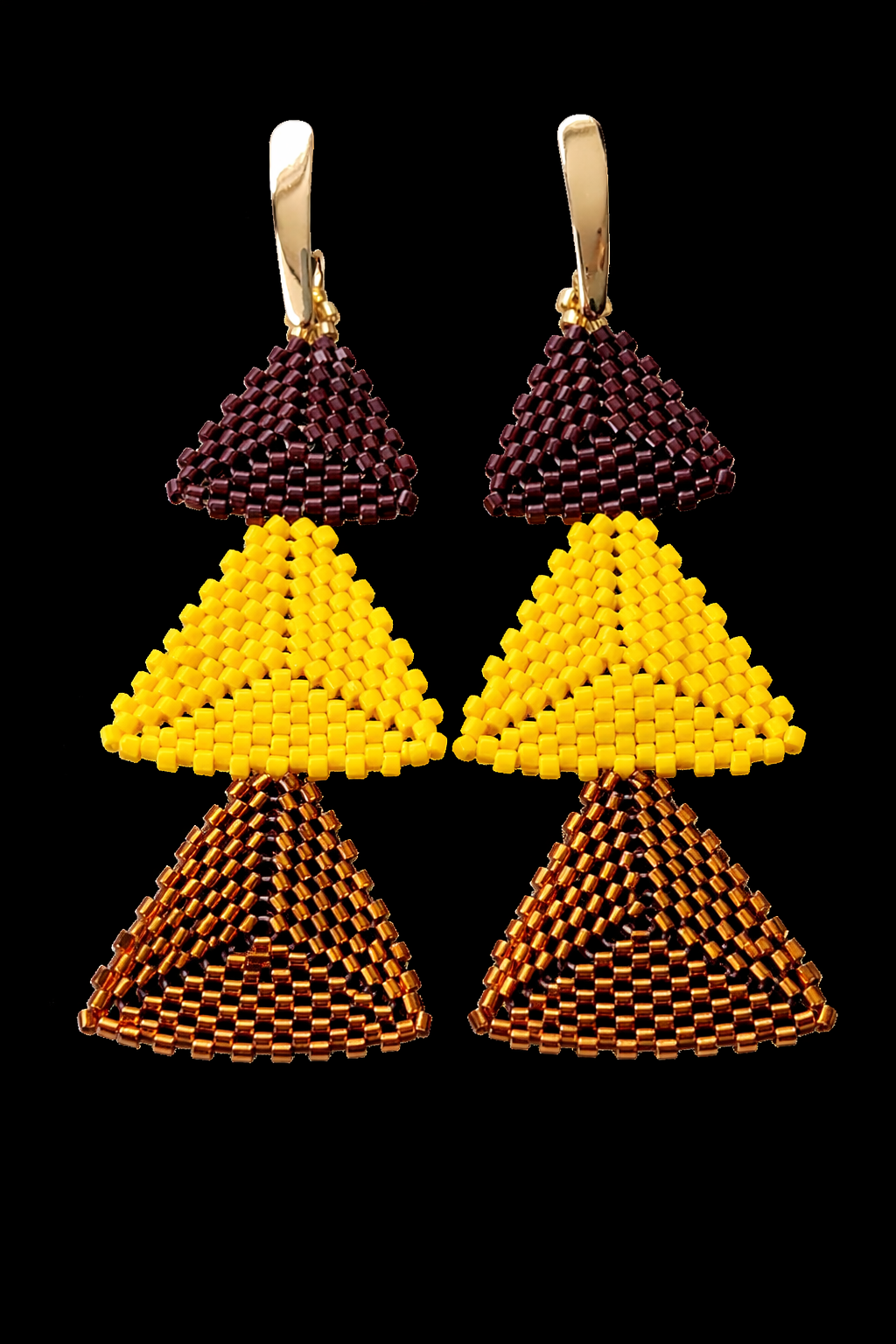 Brown, Yellow & Brown Tiered Triangle Earrings