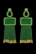 Green Beaded Fringe Drop Earrings